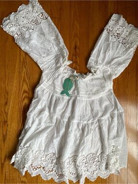 White Crochet-Trim Mini Dress Italy